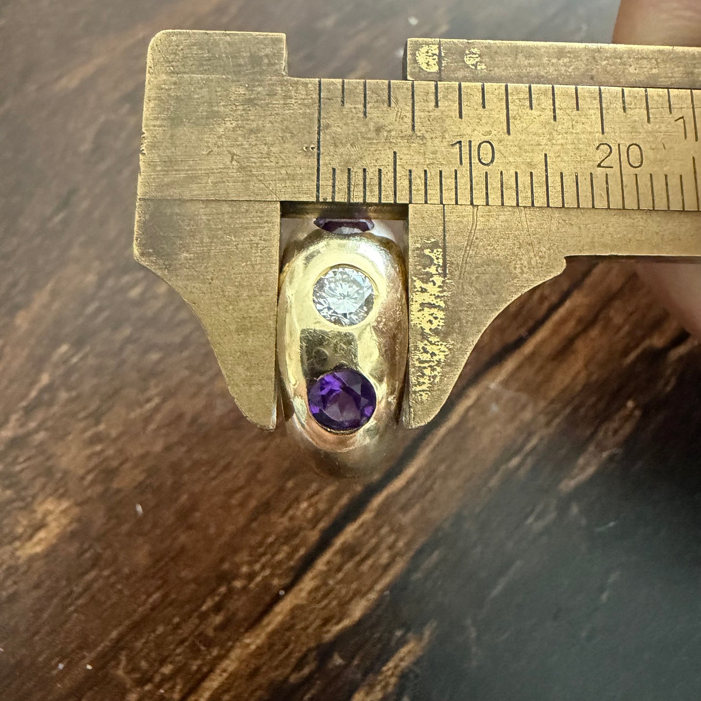 Art Deco Solid 14k Yellow Gold .75ctw Natural Old Euro Cut Diamond & Amethyst Trilogy Gypsy Ring (4.25)