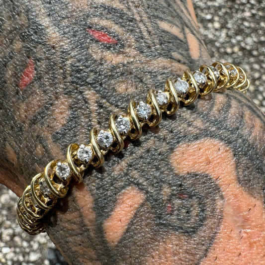 Vintage 3.0CTW Natural Diamond 14k Yellow Gold Tennis Bracelet (7.25”)