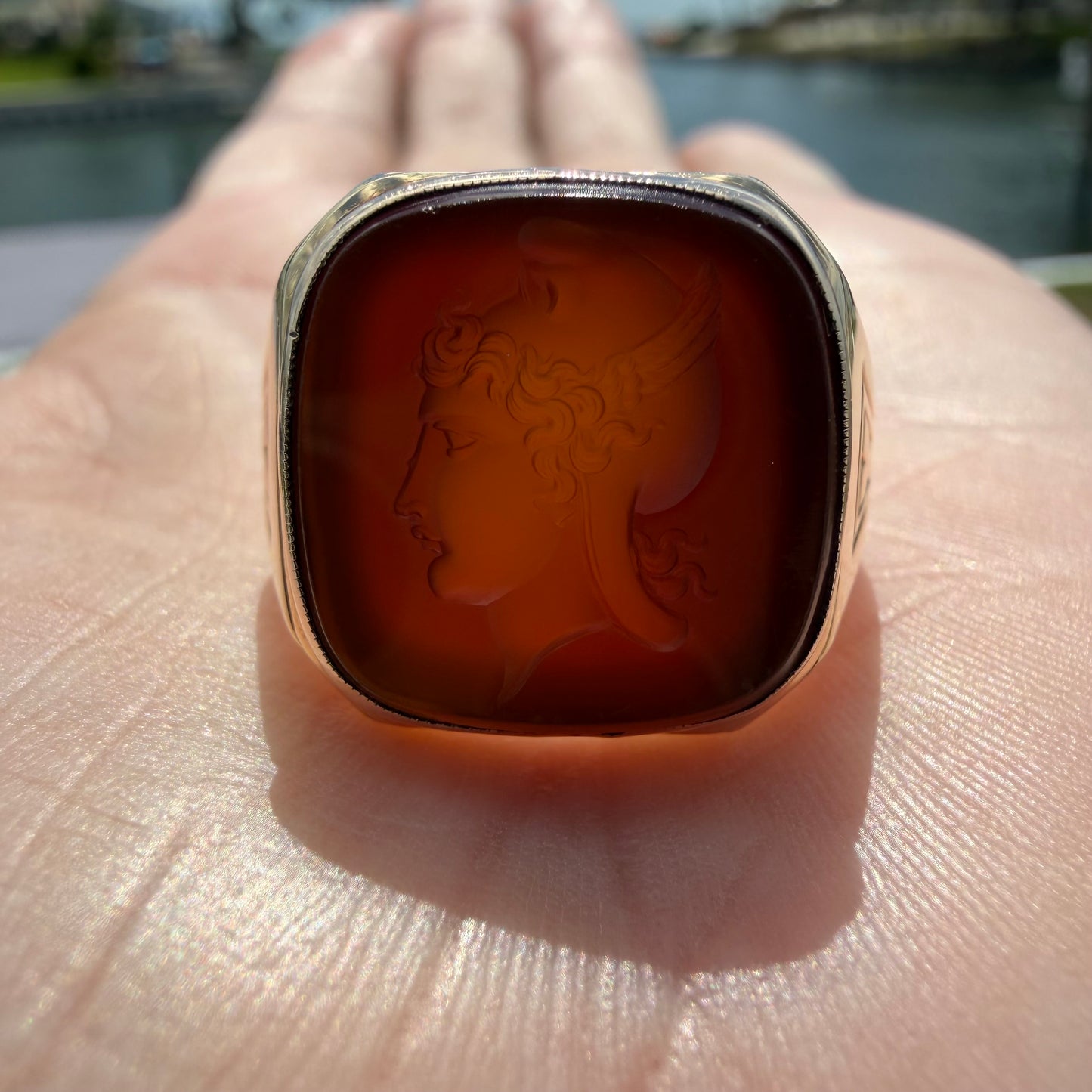 1930’s Solid 14k Yellow Gold Hermes Carved Carnelian Intaglio Signet Ring (11)
