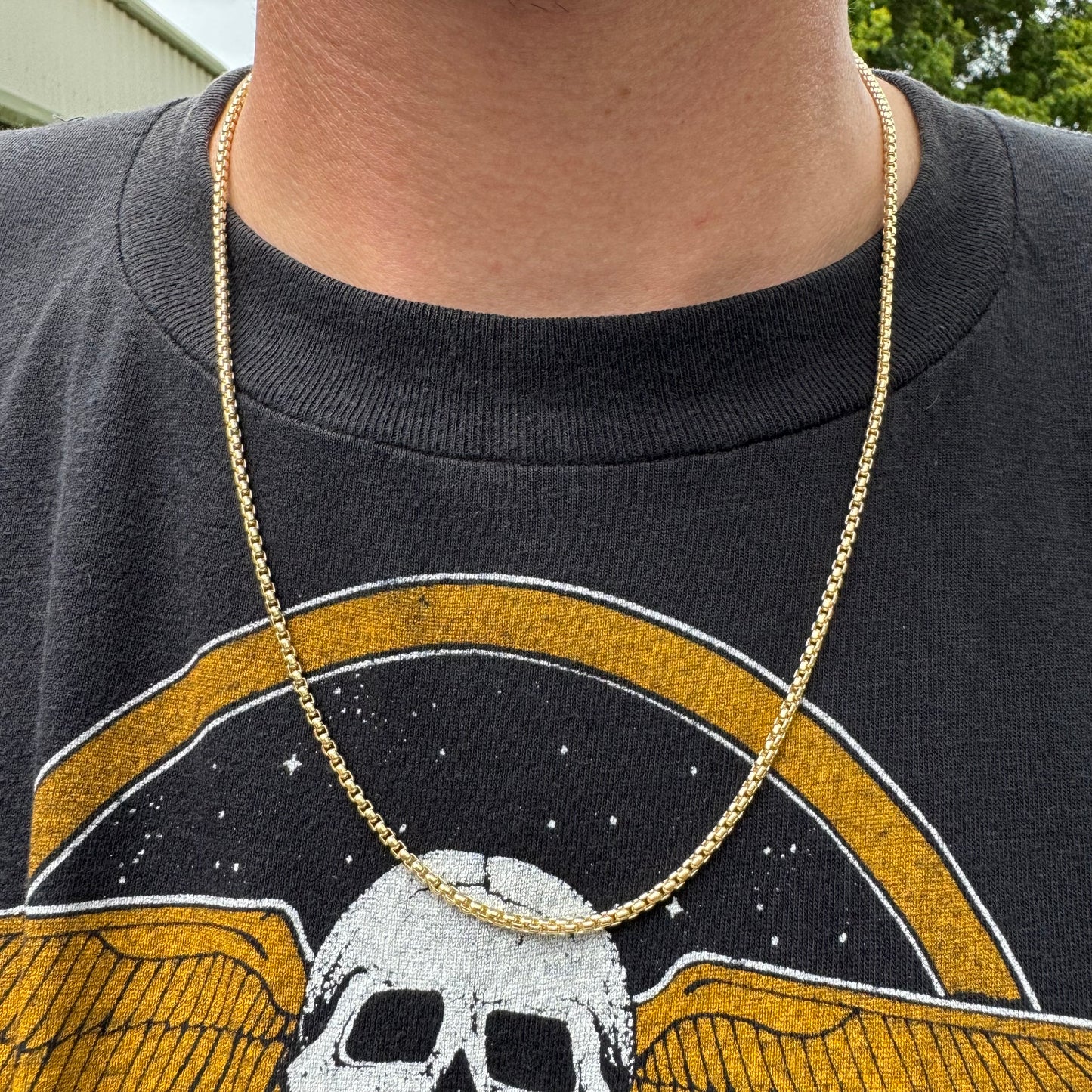 Brand New 14k Italian Yellow Gold Rounded Box Link Necklace (22”)