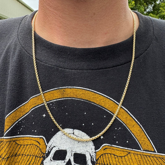 Brand New 14k Italian Yellow Gold Rounded Box Link Necklace (22”)