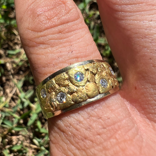 1970’s Raw Alaskan 22k Gold Nugget .50ctw Natural Diamond 14k Ring (9.75)