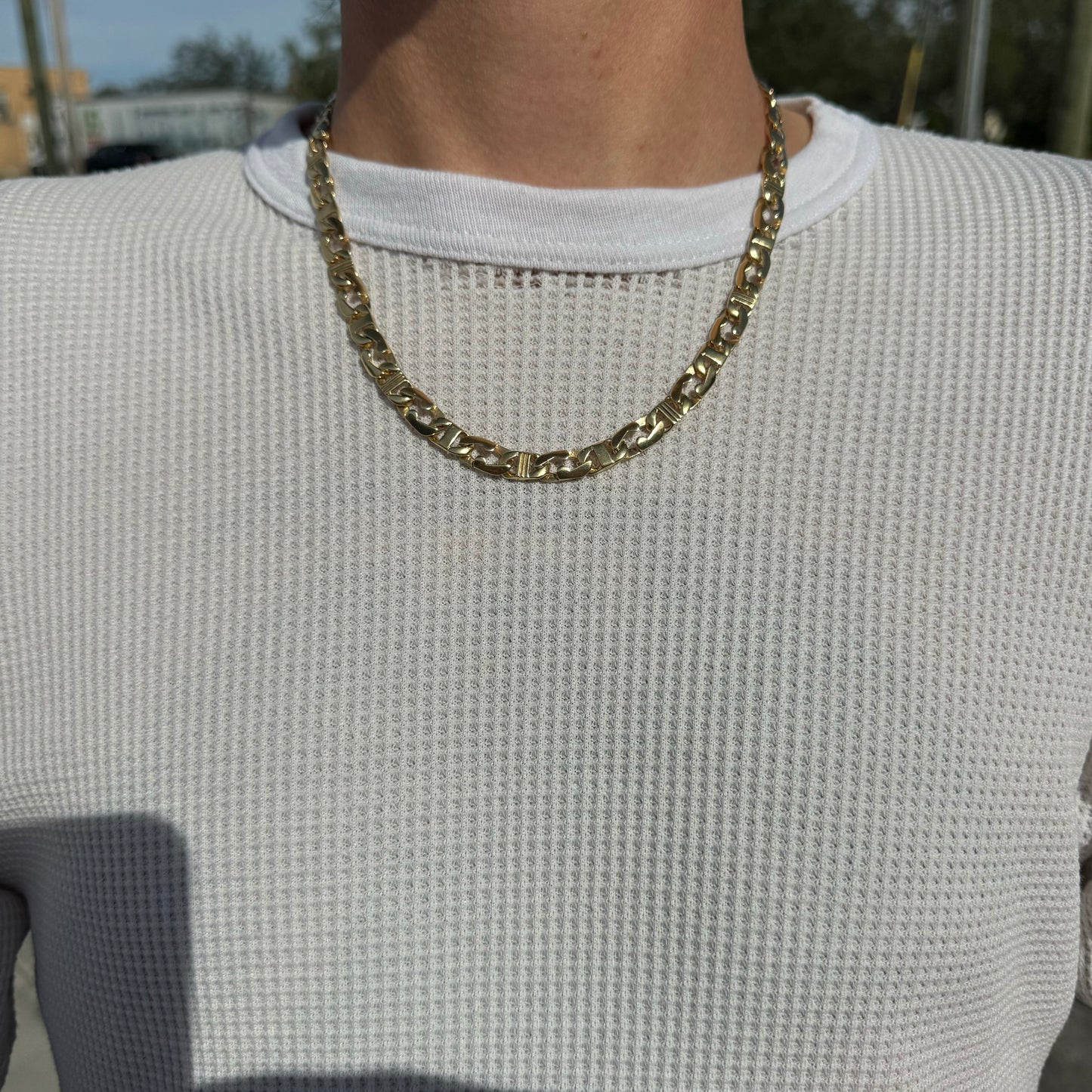 Vintage Solid 14k Yellow Gold Heavyweight Razorblade Mariner Link Necklace (20”)