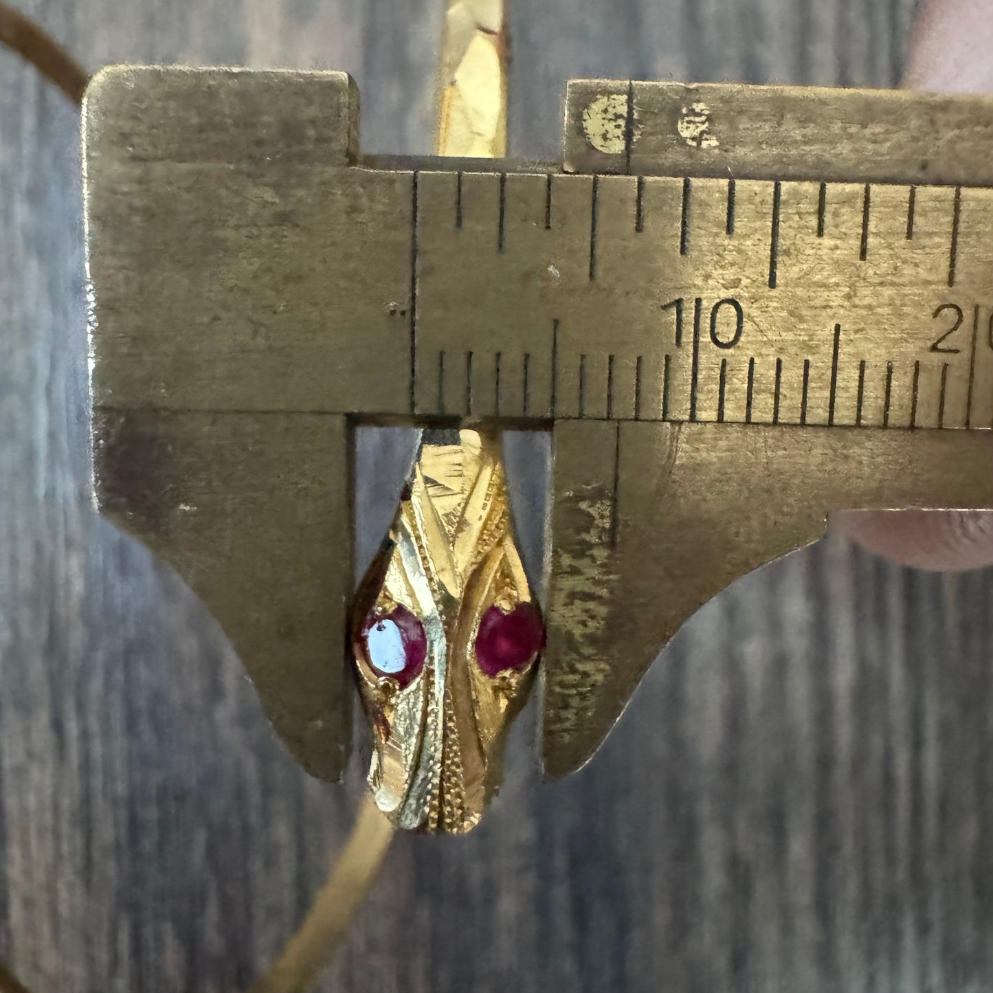 Vintage Solid 22k Yellow Gold Natural Ruby Wraparound Snake Bangle Bracelet (One Size Fits All)