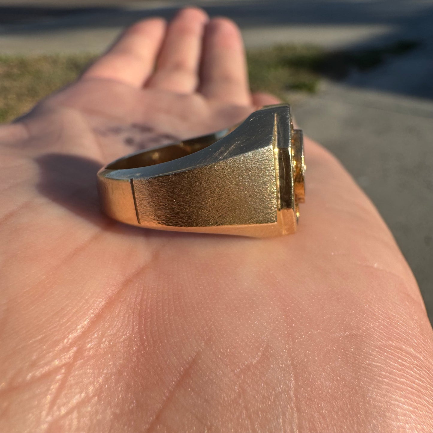 Vintage 14k Yellow Gold .35ct Natural Diamond 22k Raw Gold Nugget Inlaid Signet Ring (8.5)