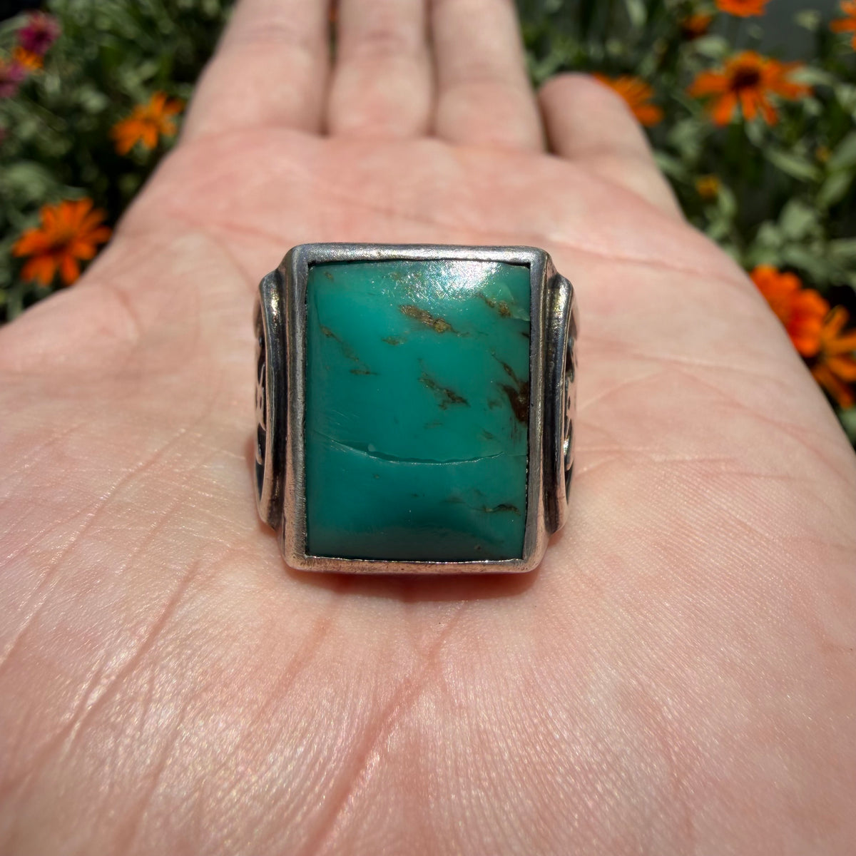 1940’s/50’s Bell Trading Post Sterling Silver Large Turquoise Thunderbird Signet Ring (10.25)