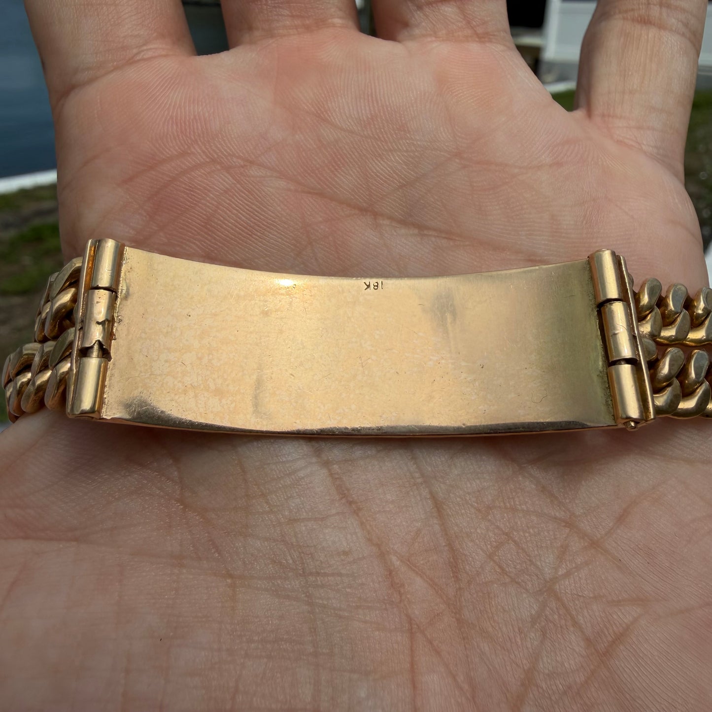 Vintage Solid 18k Yellow Gold Custom Made Heavyweight Harley-Davidson Curb Link ID Bracelet (7.25”)