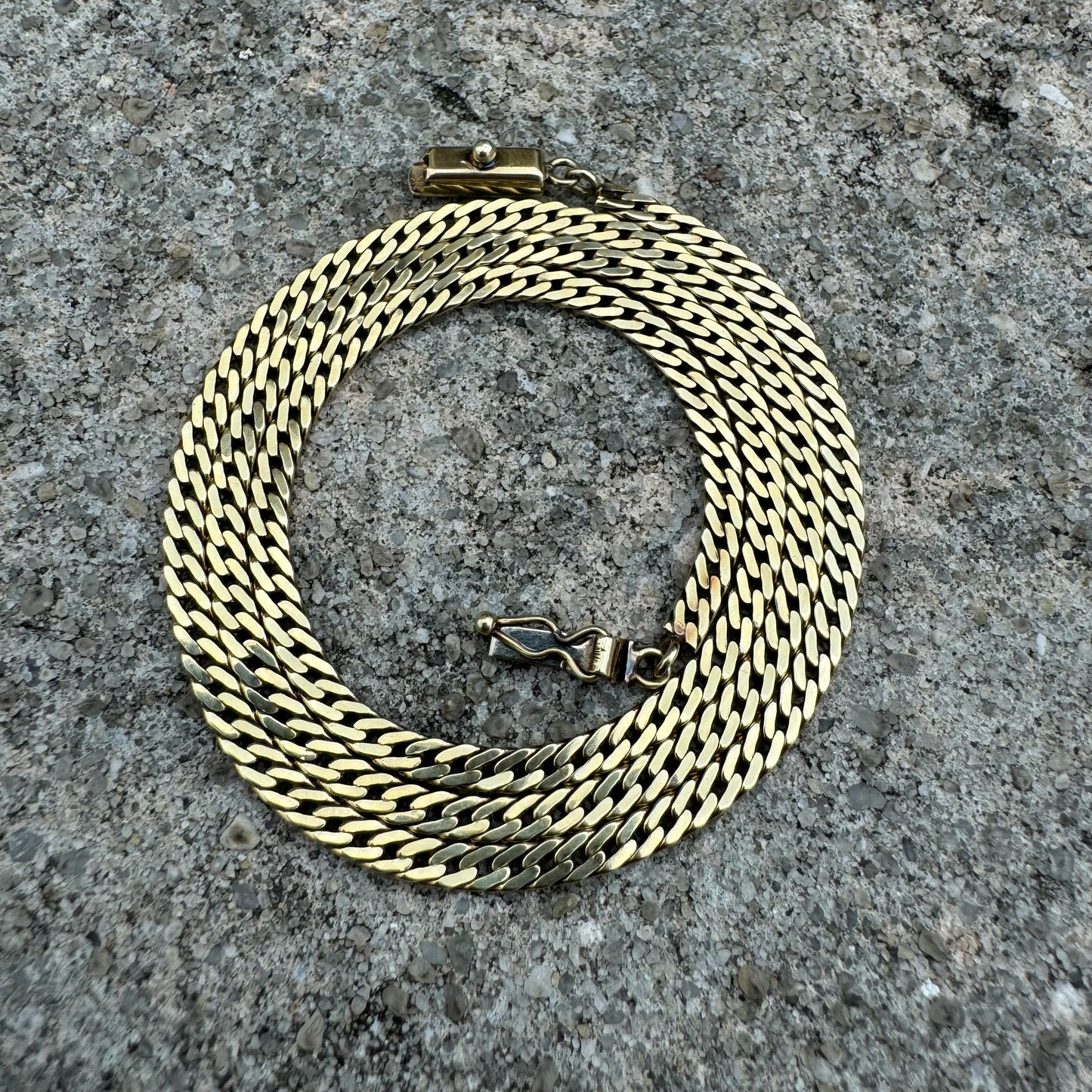 Circa 1970’s Solid 14k Italian Yellow Gold Herringbone Style Cuban Link Necklace (19.25”)