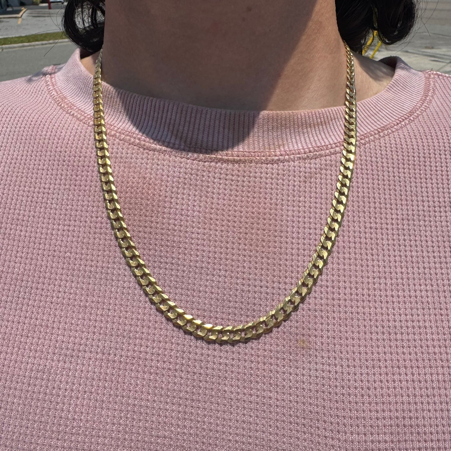 Vintage Solid 14k Yellow Gold Heavyweight Beveled Knife Edged Cuban Curb Link Necklace (22”)