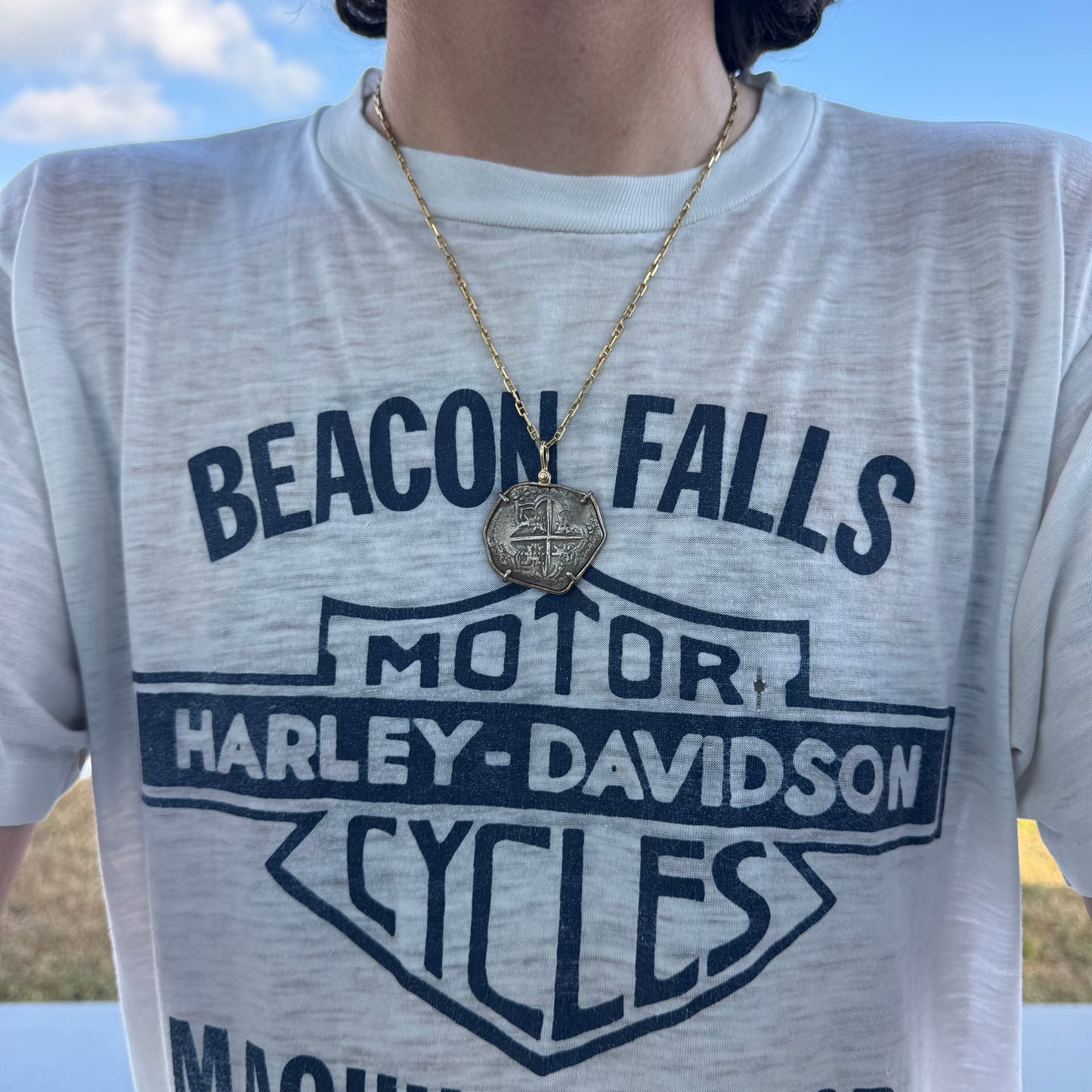 1600’s Philip III Silver 8 Reales Shipwreck Coin 14k Yellow Gold Pendant