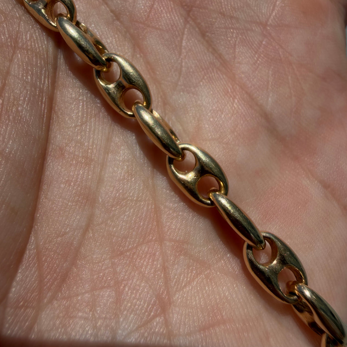 Vintage Solid 14k Yellow Gold Heavyweight Chaine D’ Ancre Puffed Mariner Link Bracelet (7.75”)