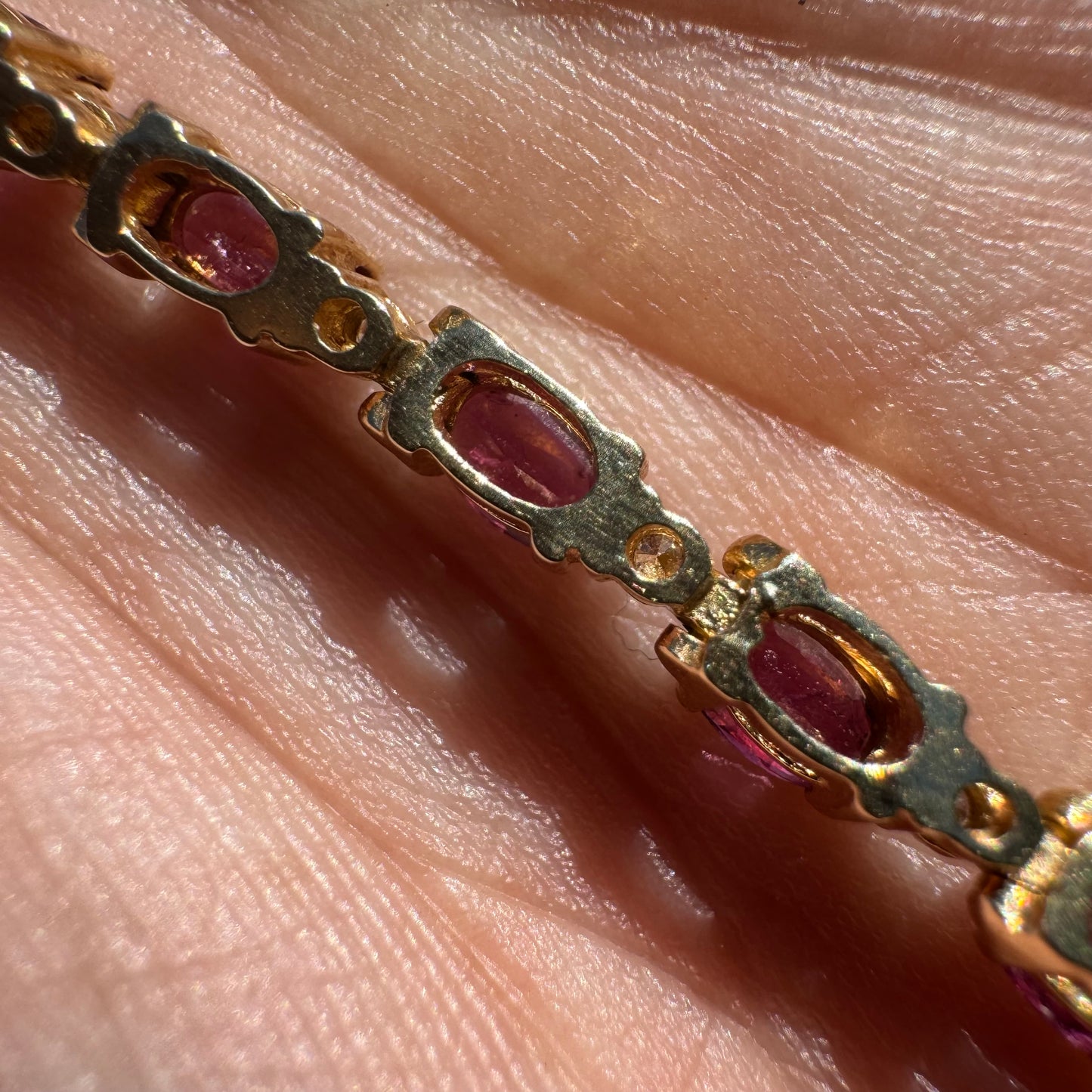 Vintage 14k Yellow Gold 6.25ctw Natural Ruby .50ctw Natural Diamond Tennis Bracelet (7.9”)