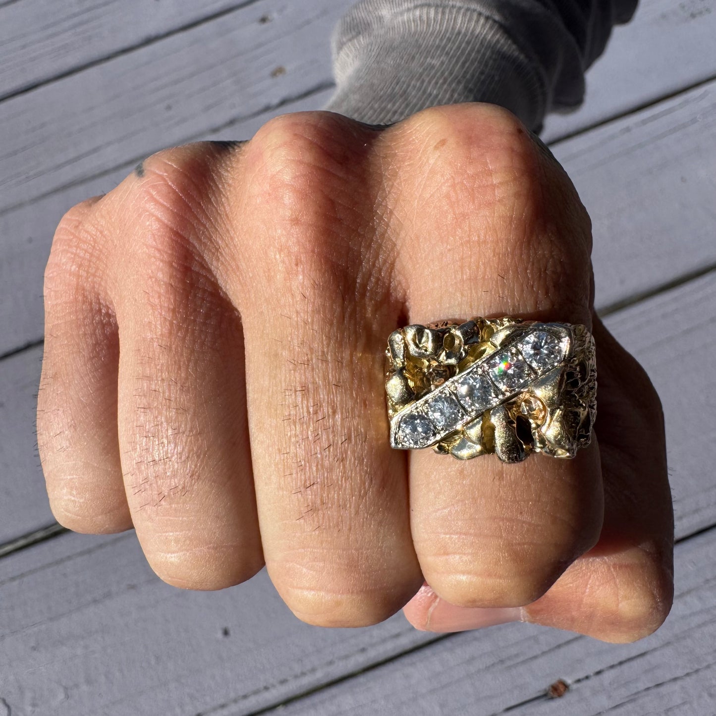 1980’s Solid 14k Yellow Gold 1.25ctw Natural Diamond Nugget Ring (11)