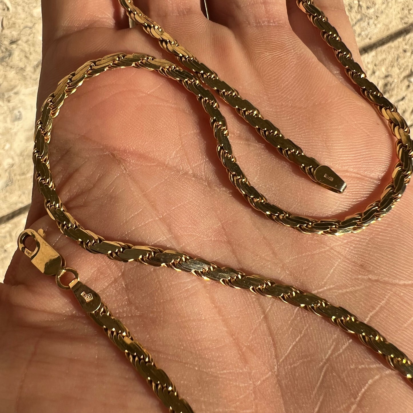 1980’s Solid 14k Yellow Gold Flattened Diamondcut Braided Rope Necklace (20”)