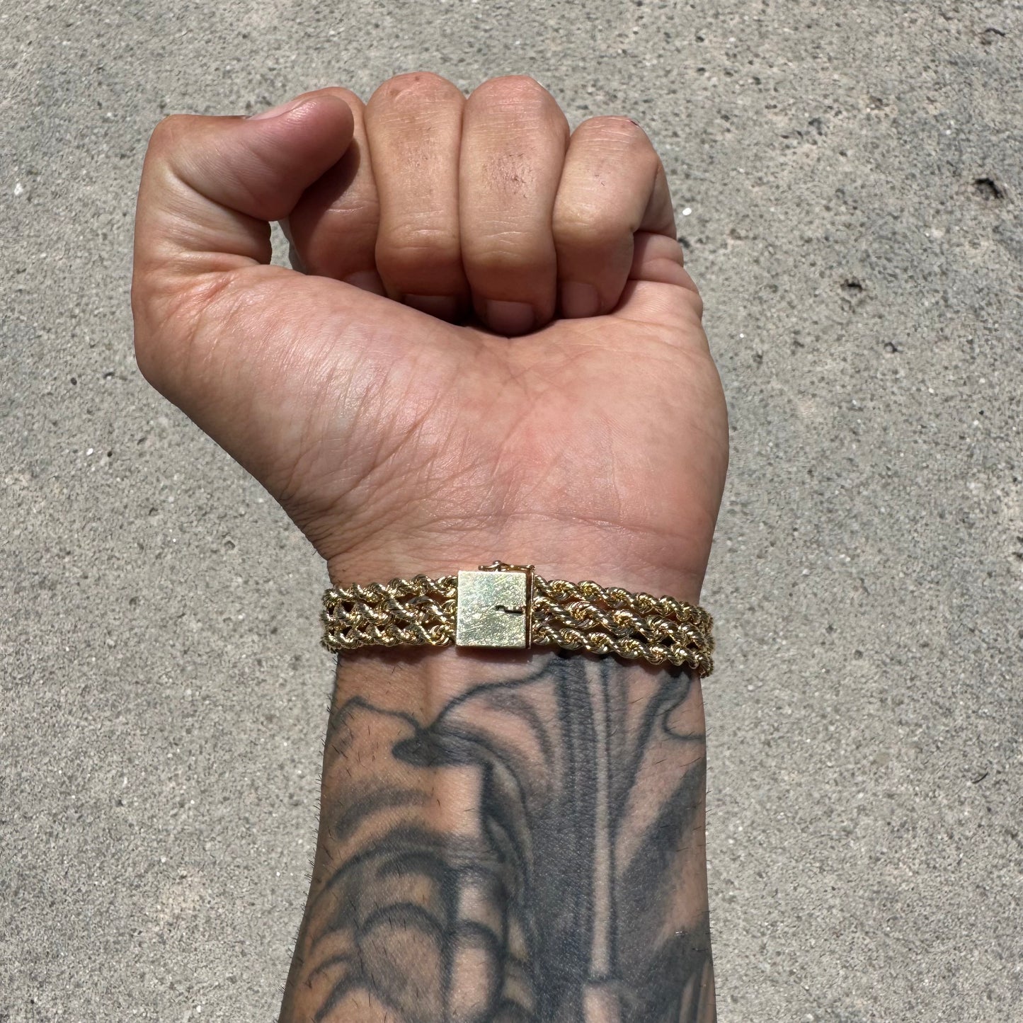 Vintage Custom Solid 14k Yellow Gold 1.0ctw Natural Diamond “B” Nameplate Triple Rope Bracelet (8”)