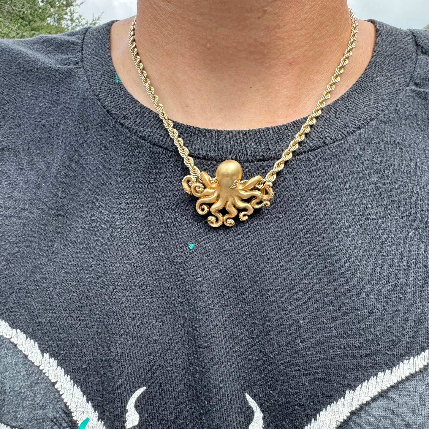 Designer Made Solid 14k Matte Yellow Gold Heavy Lifelike Octopus Pendant