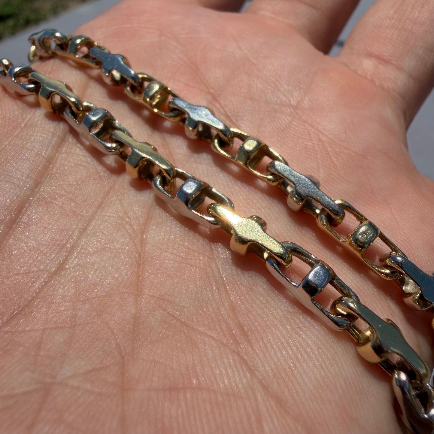 1980’s Solid 14k Two-Tone Yellow & White Gold Fancy Chaine D’ Ancre Mariner Link Necklace (22.5”)