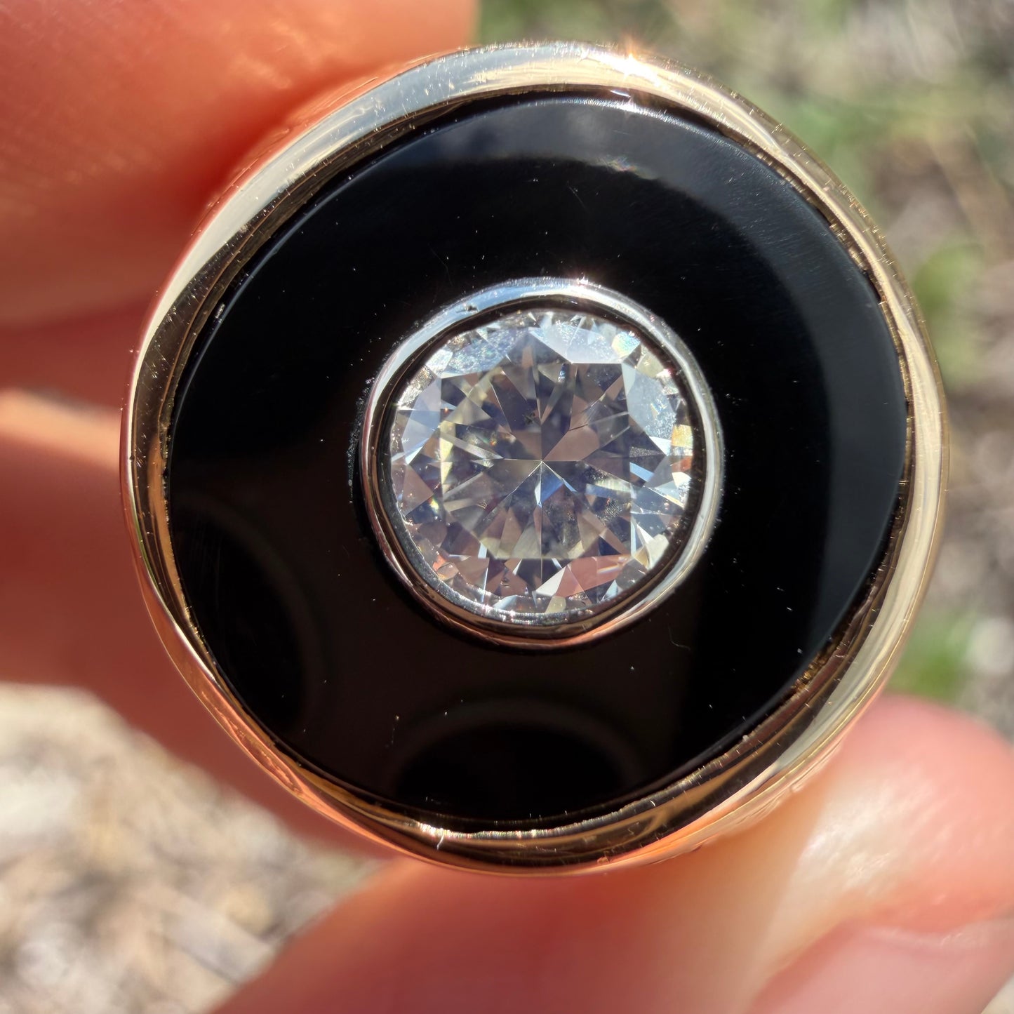 Art Deco Handcrafted Solid 18k Yellow Gold .56ct Natural Old Euro Cut Diamond Black Onyx Signet Ring (9)