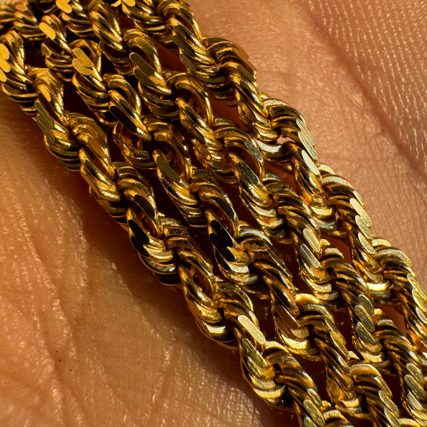 Vintage Solid 14k Yellow Gold Diamondcut Rope Chain Necklace (20”)
