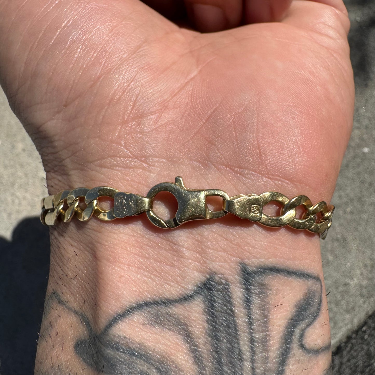 Vintage Solid 14k Yellow Italian Gold Tony Soprano Razorblade Curb Link Bracelet (8.25”)