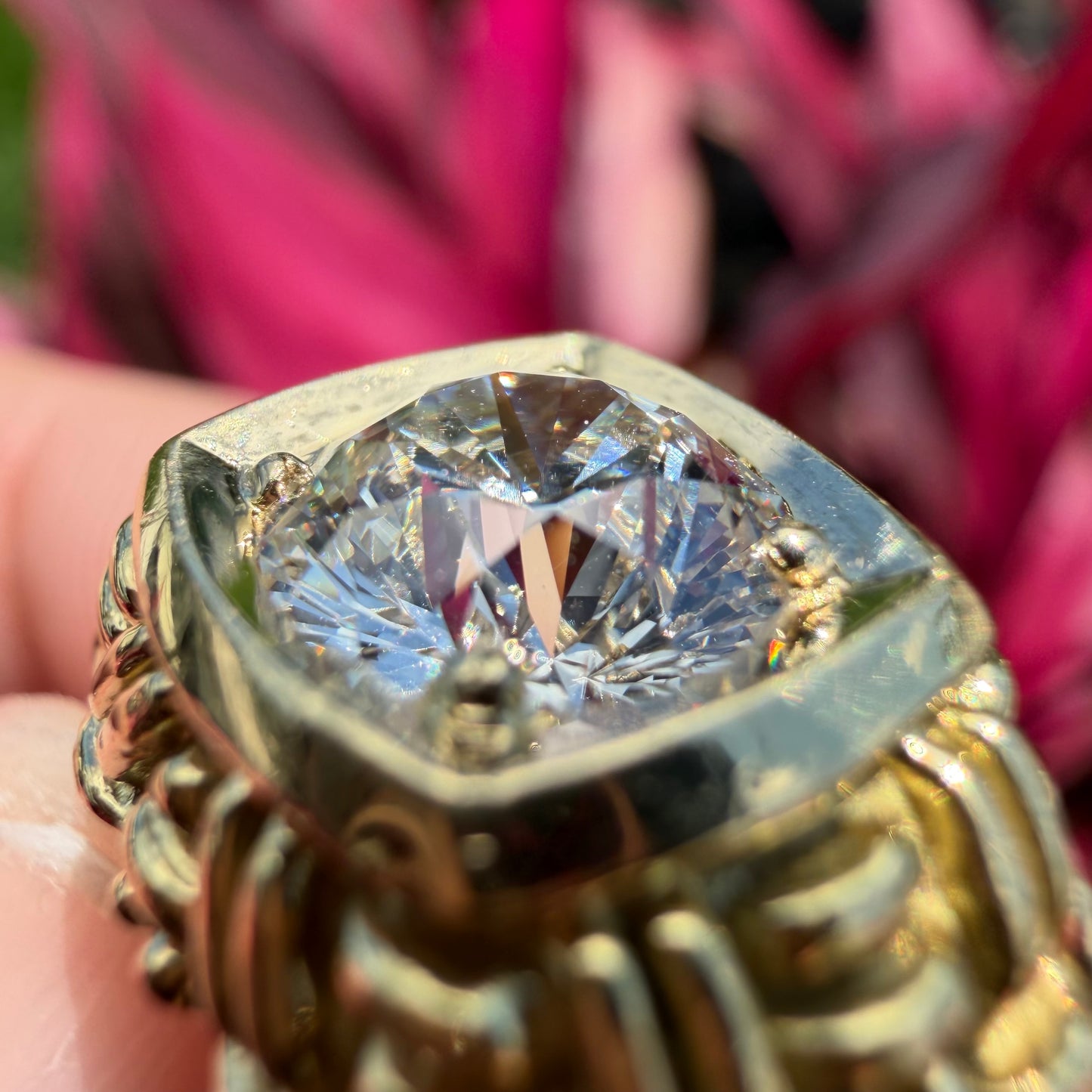 Vintage 2.0ct Natural VS1/I Old Euro Cut Diamond Solid 18k Yellow Gold Basket Weave Solitaire Ring(8)