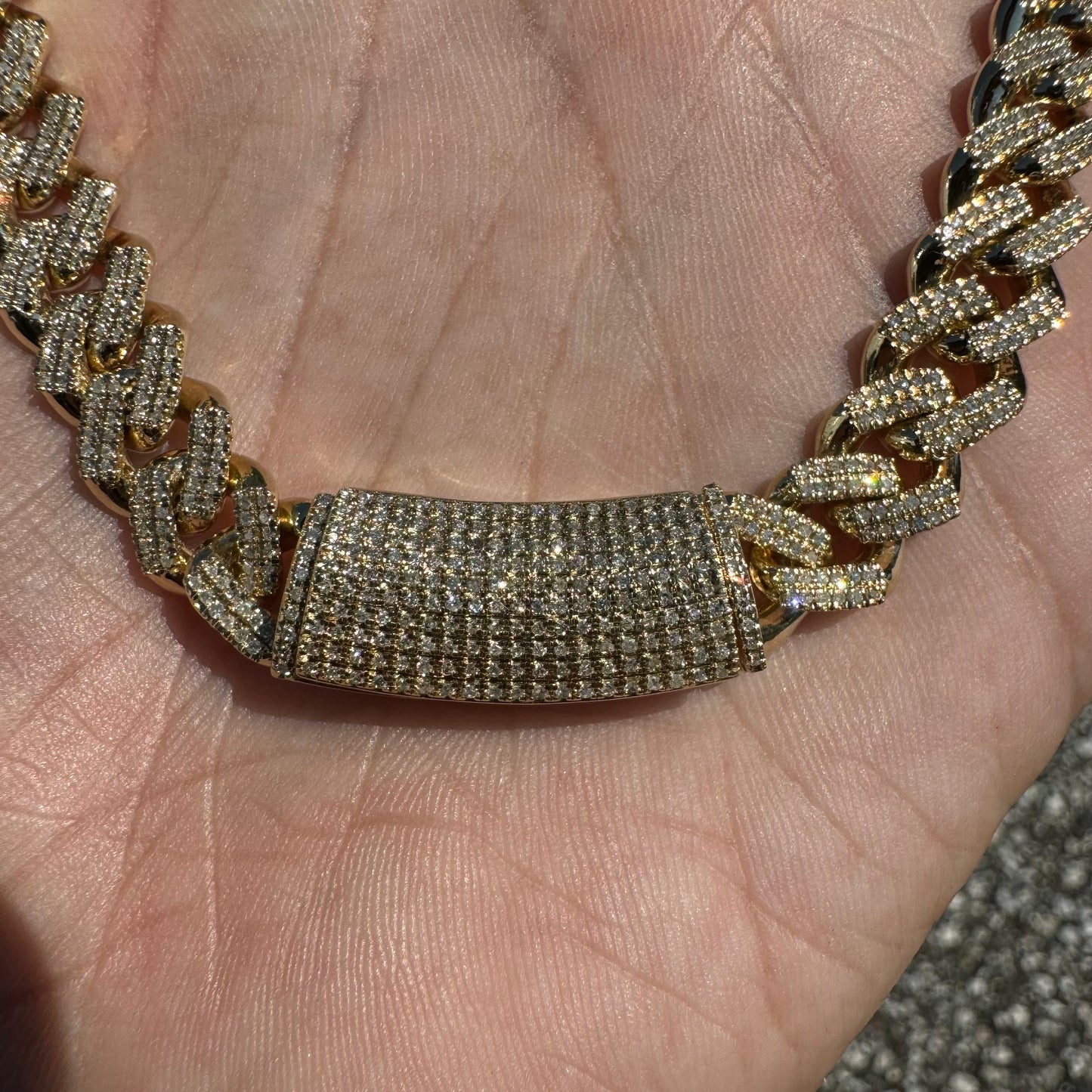 Solid 10k Yellow Gold 2 Row Prong Set 20.0ctw Natural Diamond Cuban Link Necklace (20”)