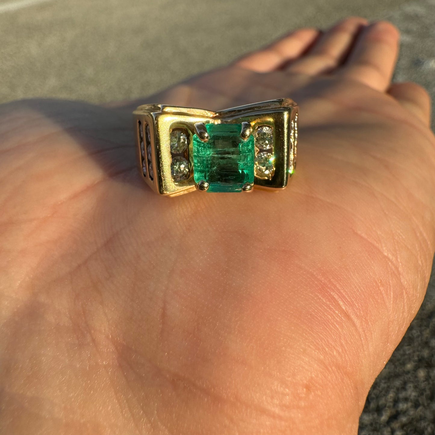 Custom 14k Yellow Gold 1.3Ct Natural Columbian Emerald & .70Ctw Natural Diamond Ring (6.25)
