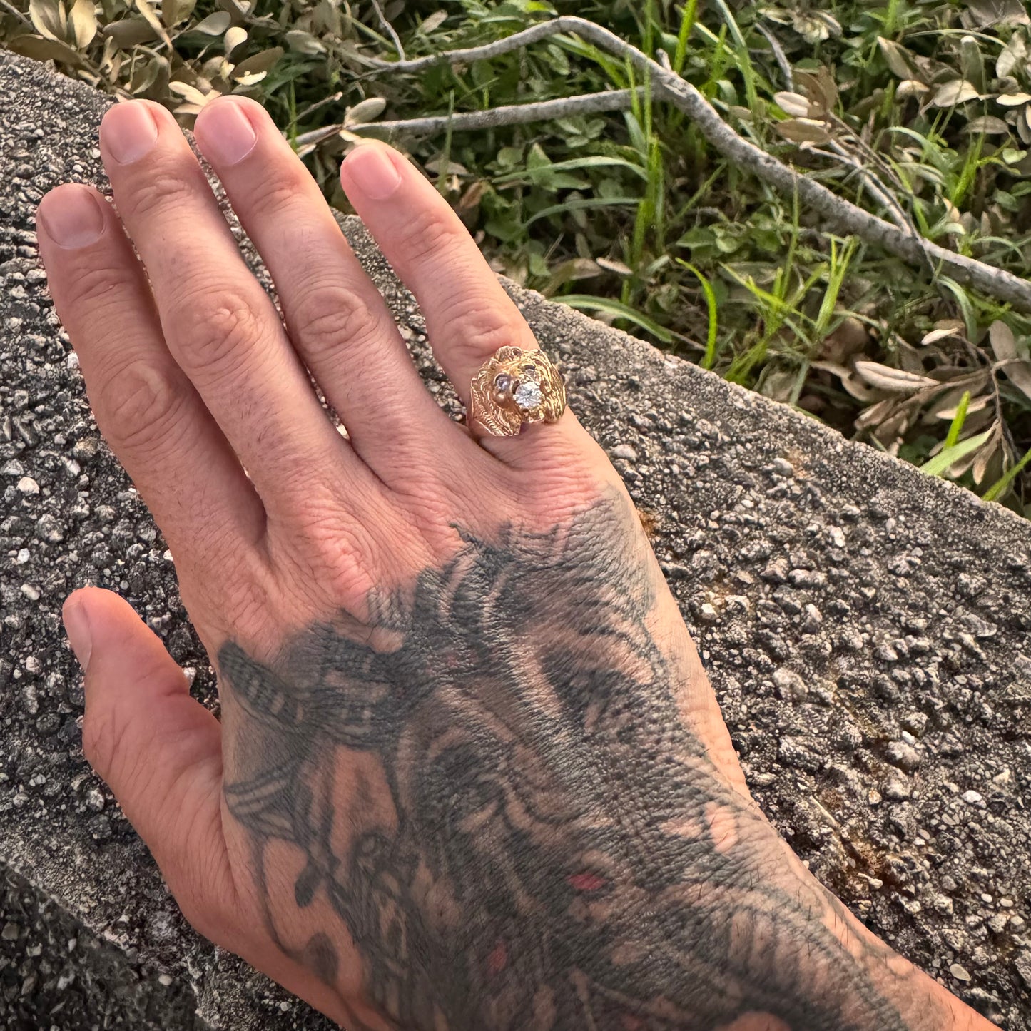 Victorian Era Solid 14k Yellow Gold .50Ct Natural Old Euro Cut Diamond Lion Ring (7.5)