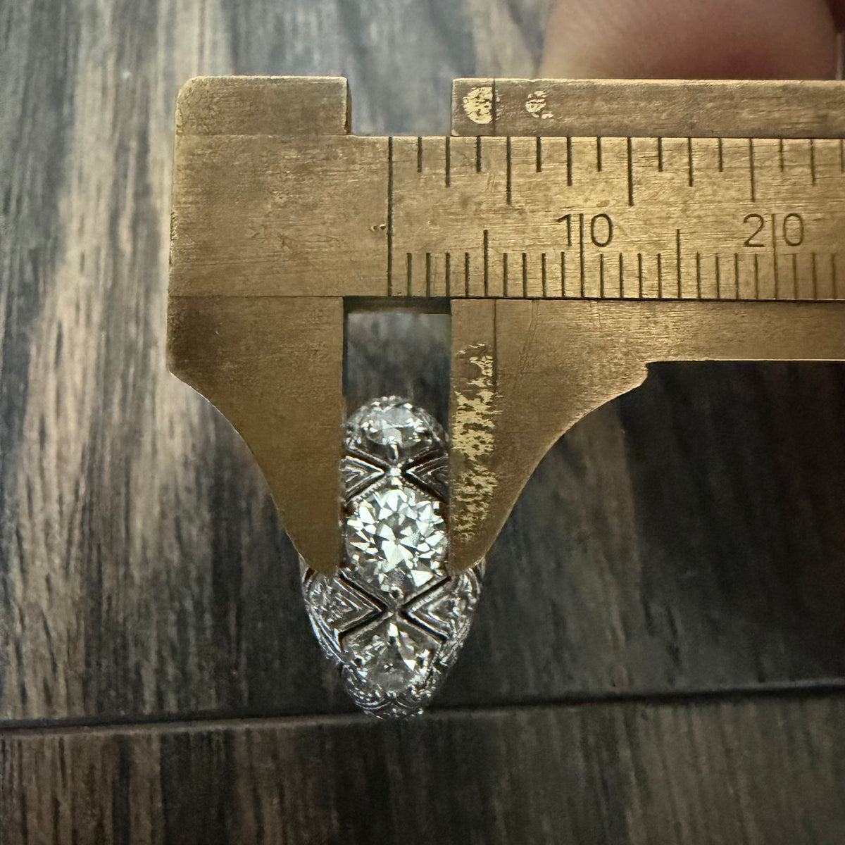Art Deco Solid Platinum 1.0ctw Natural Old Euro Cut Diamond Trilogy Dome Ring (6.5)