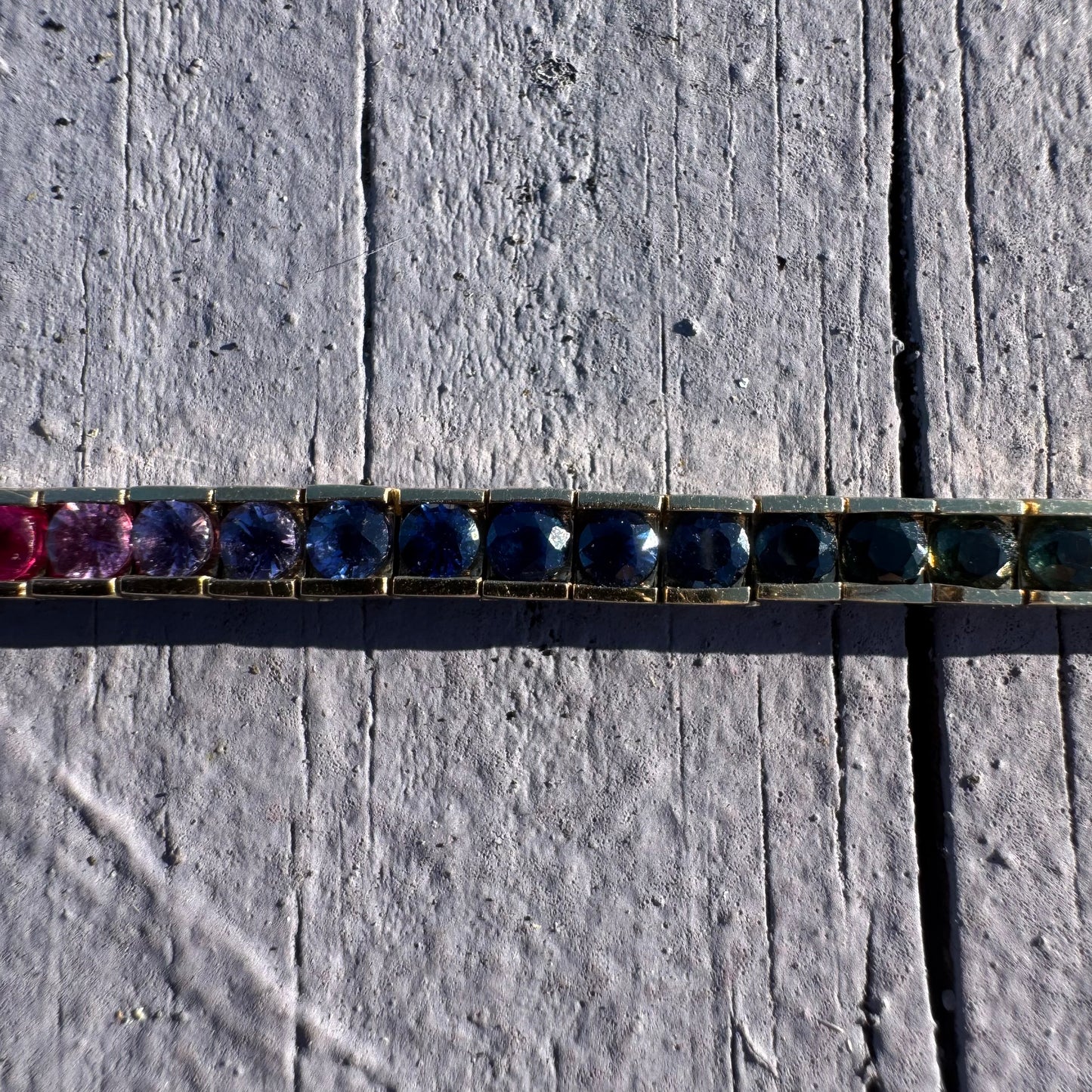Vintage Solid 14k Yellow Gold 6.0ctw Natural Sapphire Rainbow Tennis Bracelet (7”)