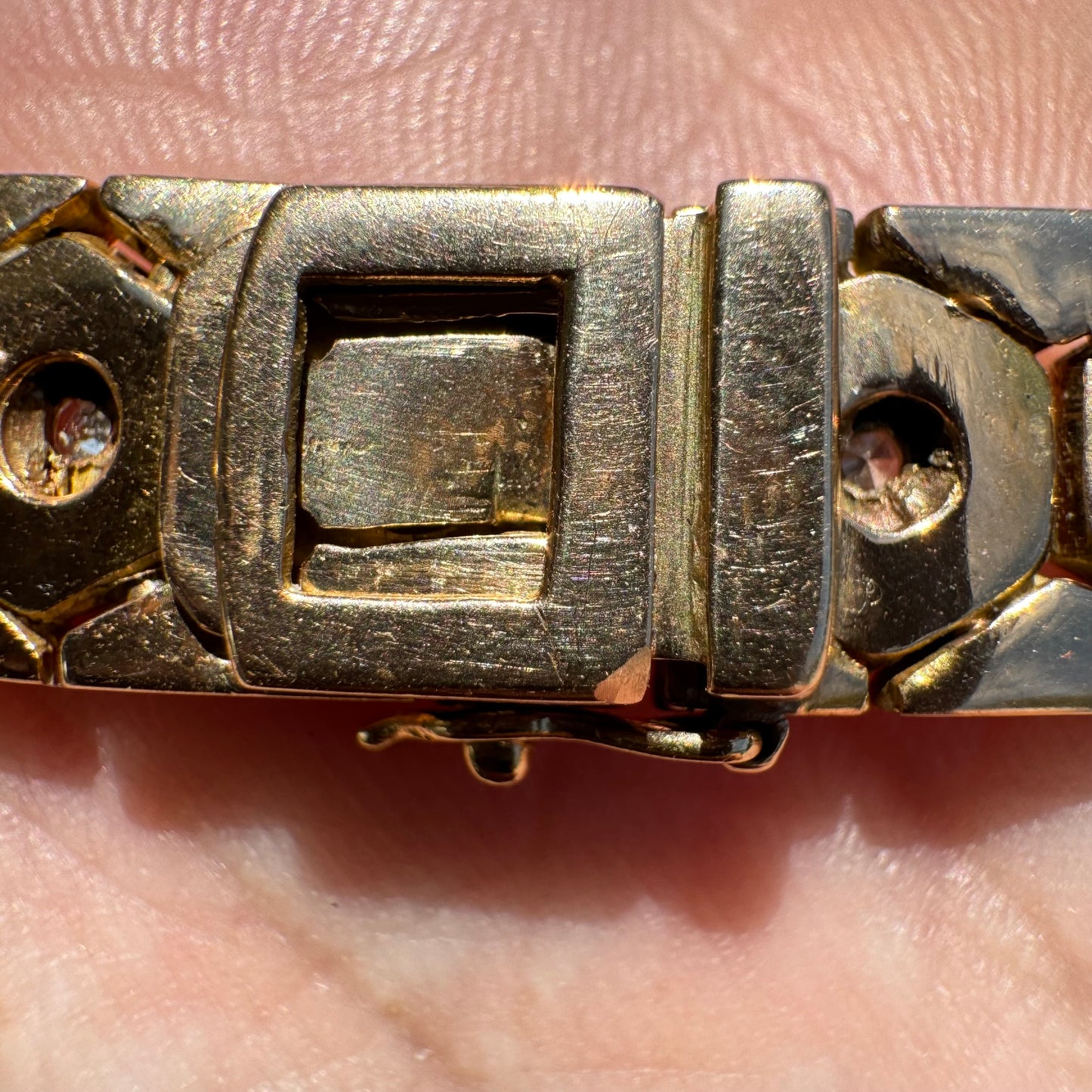 Retro 1940’s French 18k Rose Gold 1.0CTW Natural Diamond Starburst Tessellated Honeycomb Bracelet (7”)