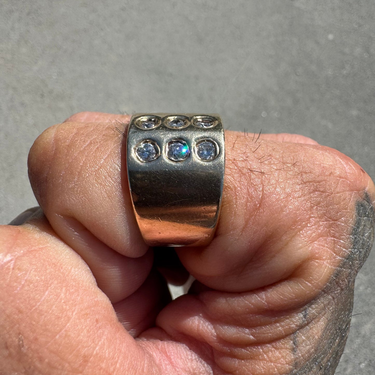Vintage Solid Heavyweight 18k Yellow Gold 1.5ctw Natural Diamond Chunky Cigar Band (10.75-11)