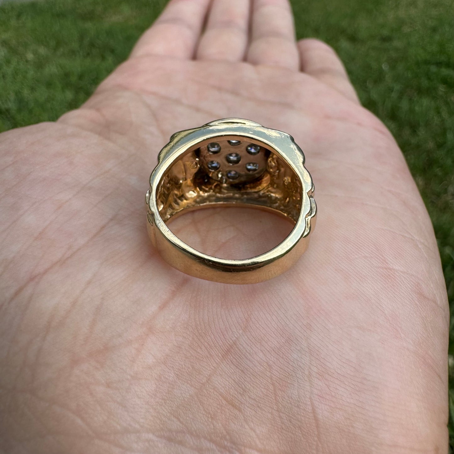 1970’s/80’s 14k Yellow Gold Rolex Style .75CTW Natural Diamond Kentucky Cluster Ring (6.5)