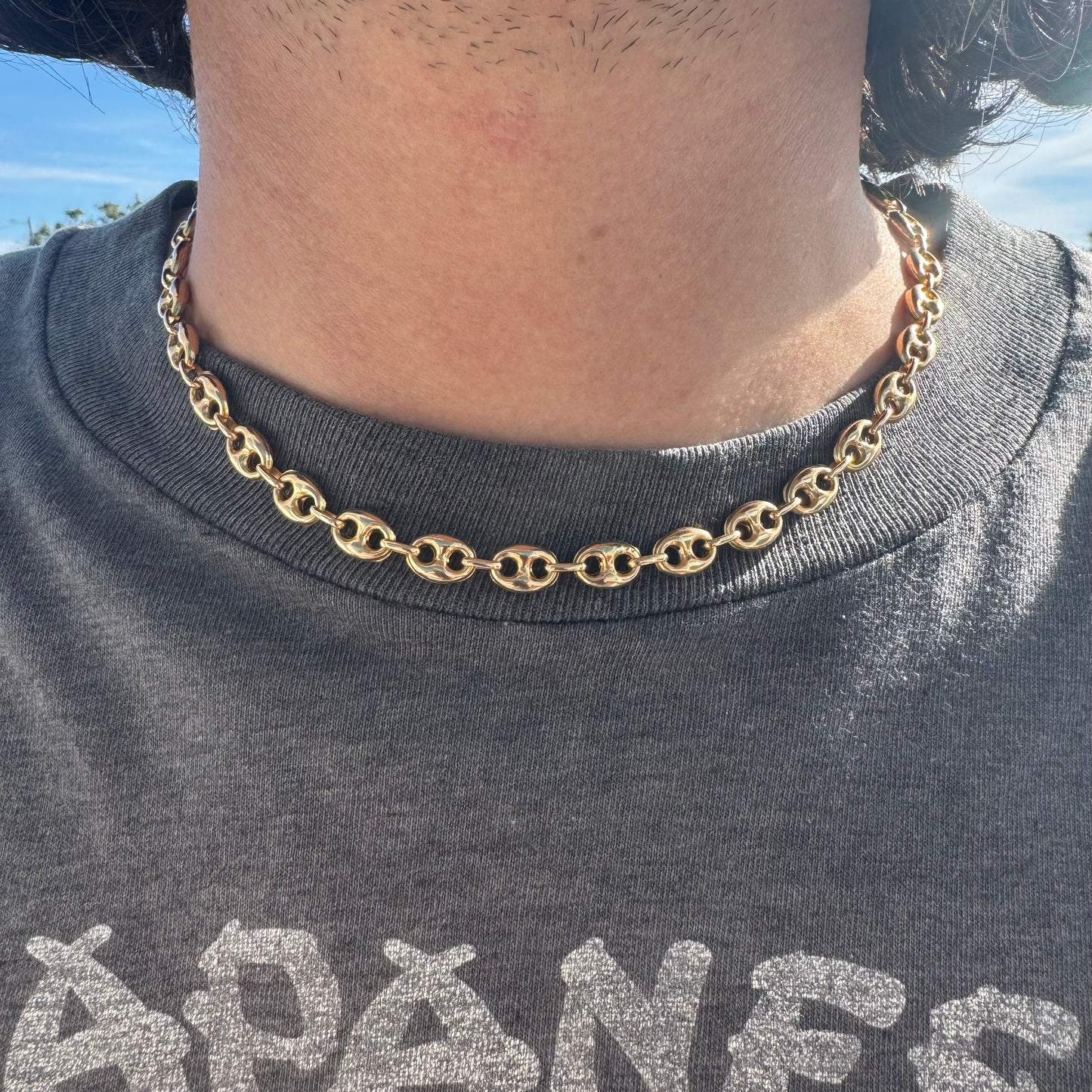 Vintage 14k Yellow Gold Italian Puffed Gucci Link Necklace (17”)