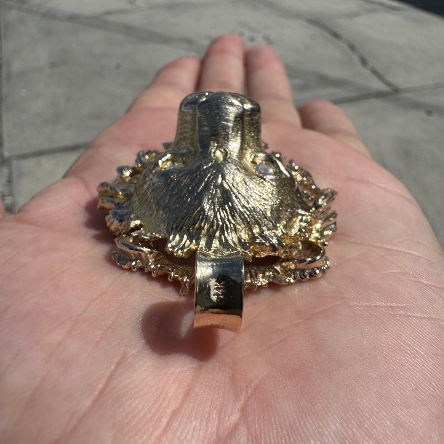 Vintage Solid 14k Yellow Gold Natural Diamond Large Heavyweight Lion Pendant