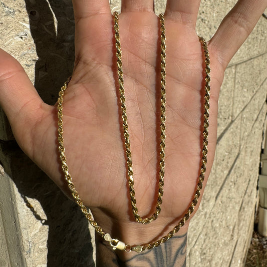 Vintage Solid 14k Yellow Gold Diamondcut Rope Chain Necklace (22.5”)