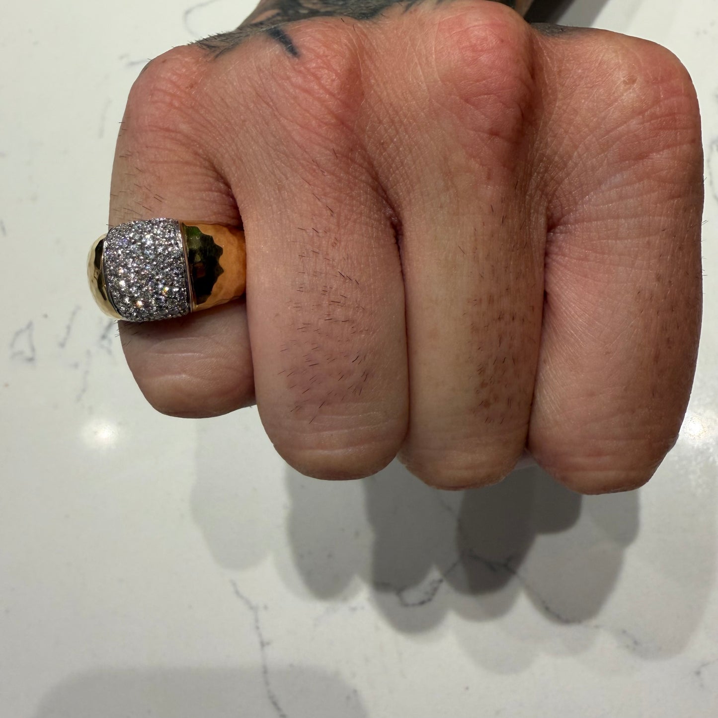 Roberto Coin 18k Italian Yellow Gold 1.25ctw Natural Diamond Martellato Designer Ring (6.5)