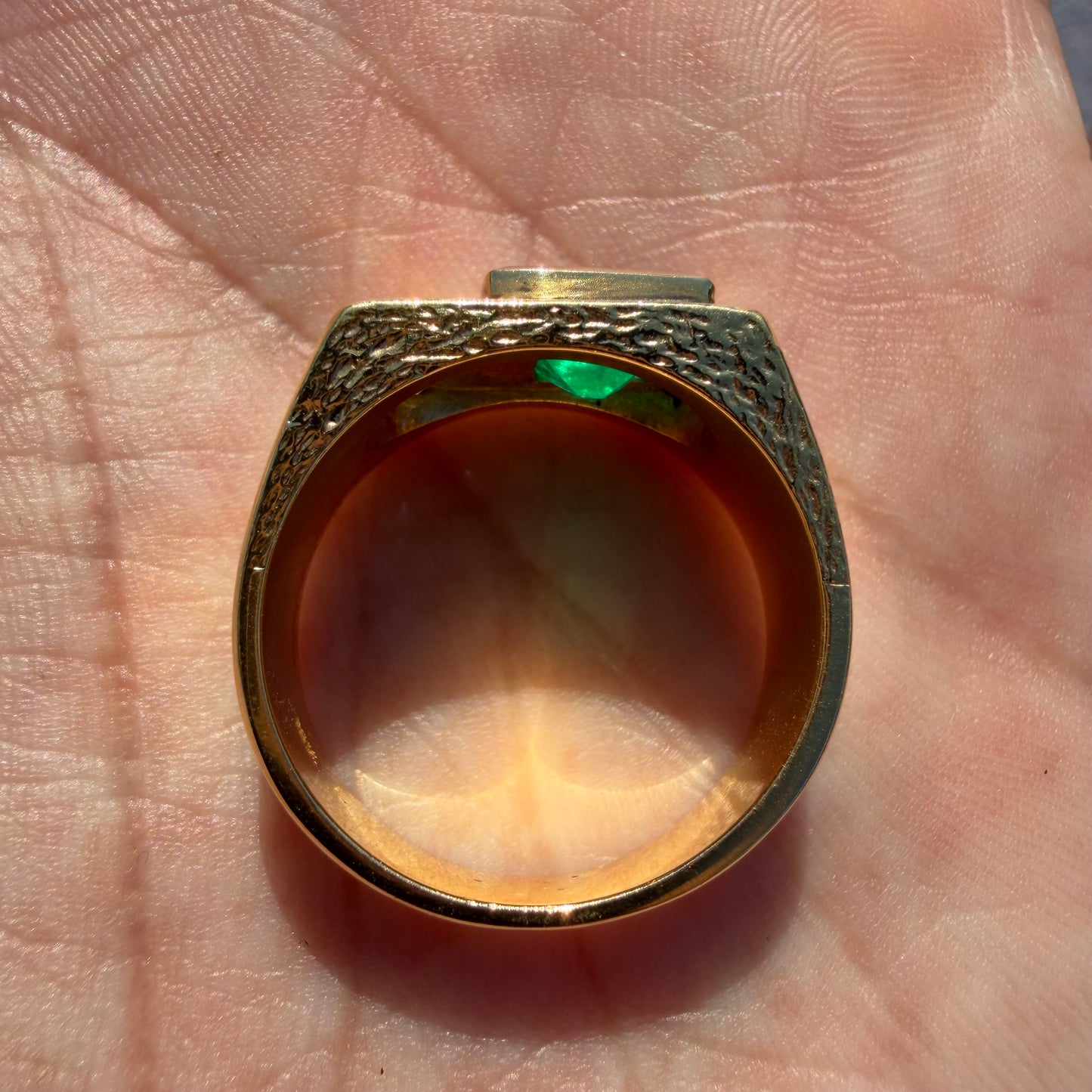 1980’s New Old Stock Solid 18k Yellow Gold 1.95ctw Natural Colombian Emerald and VS Diamond Signet Ring (9)