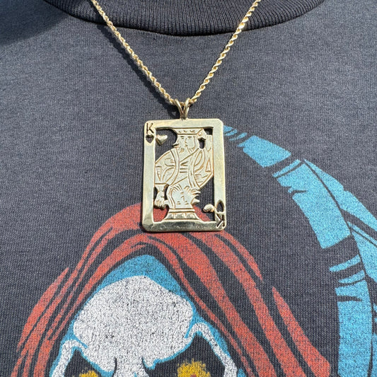 Vintage Solid 14k Yellow Gold Custom Hand Made Suicide King Pendant