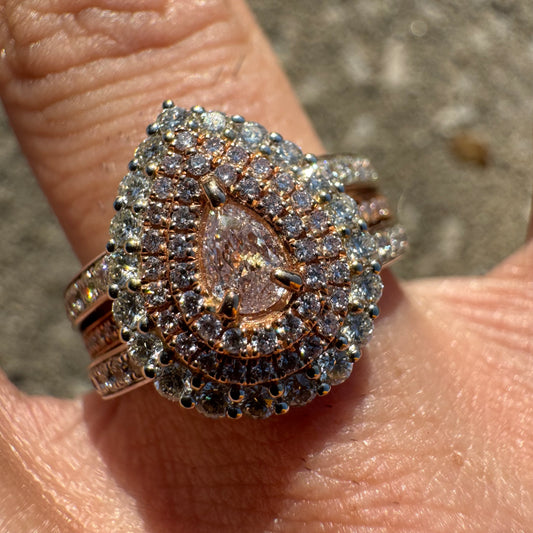 Brand New 14k White/Rose Gold 1.38CTW Natural VS Pink Pear And White Diamond Halo Ring (8)