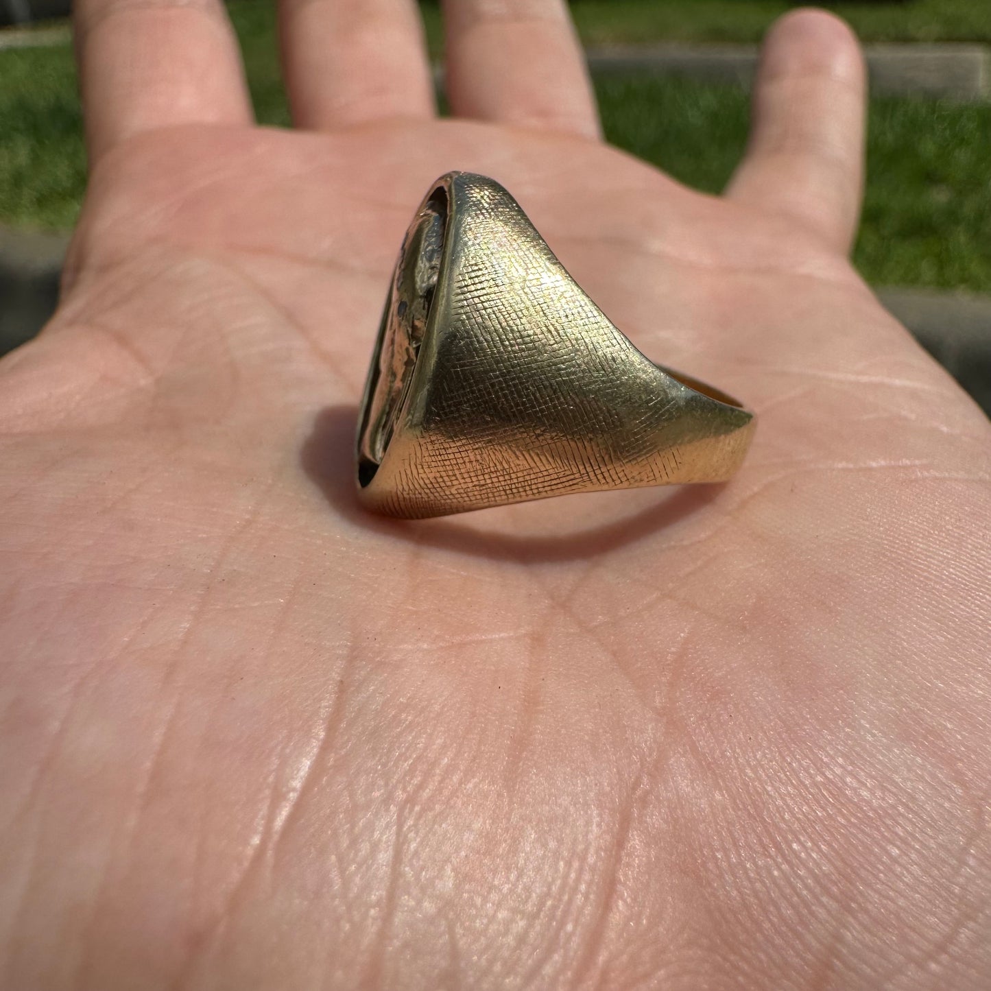 Mid-Century 14k Yellow Gold Natural Diamond Julius Caesar Mafioso Style Signet Ring (8.5)