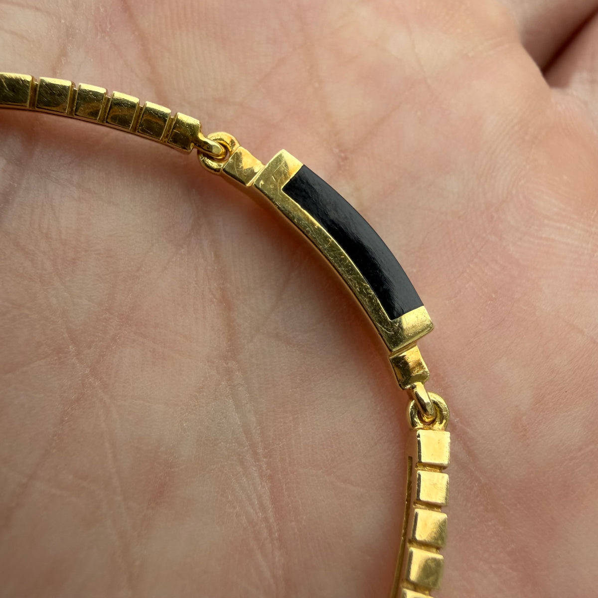 Bernard K. Passman Solid 18k Yellow Gold .46ctw Natural VS Diamond Black Coral Inlaid Omega Bracelet (7.15”)