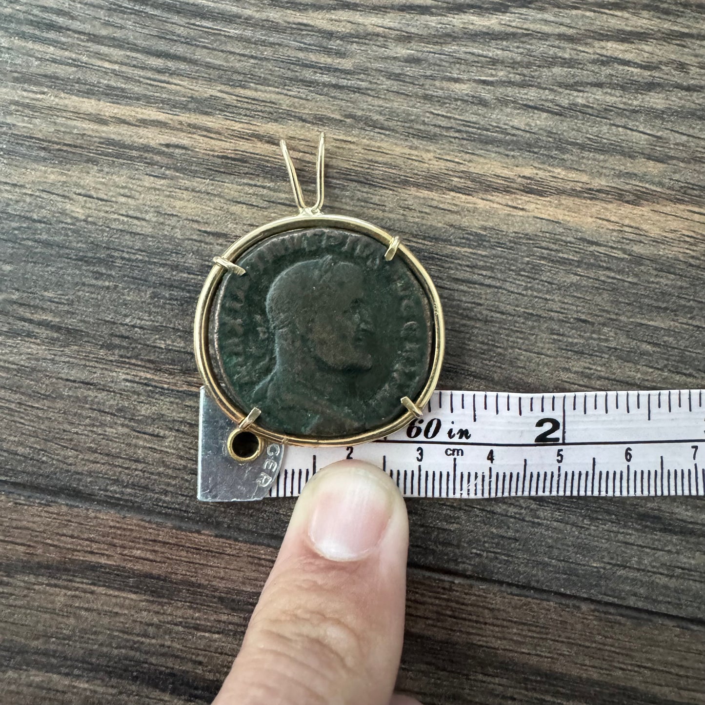 235 A.D Maximinus Thrax Bronze Roman Coin Solid 14k Yellow Gold Pendant