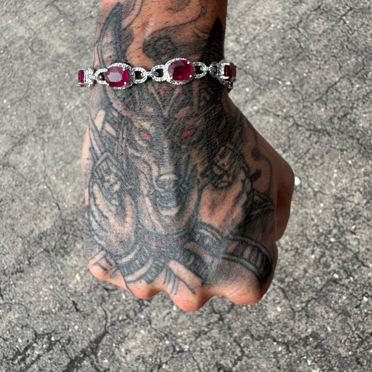 14k White Gold 20ctw Natural Ruby 2.5ctw Natural Diamond Bracelet (7.5”)