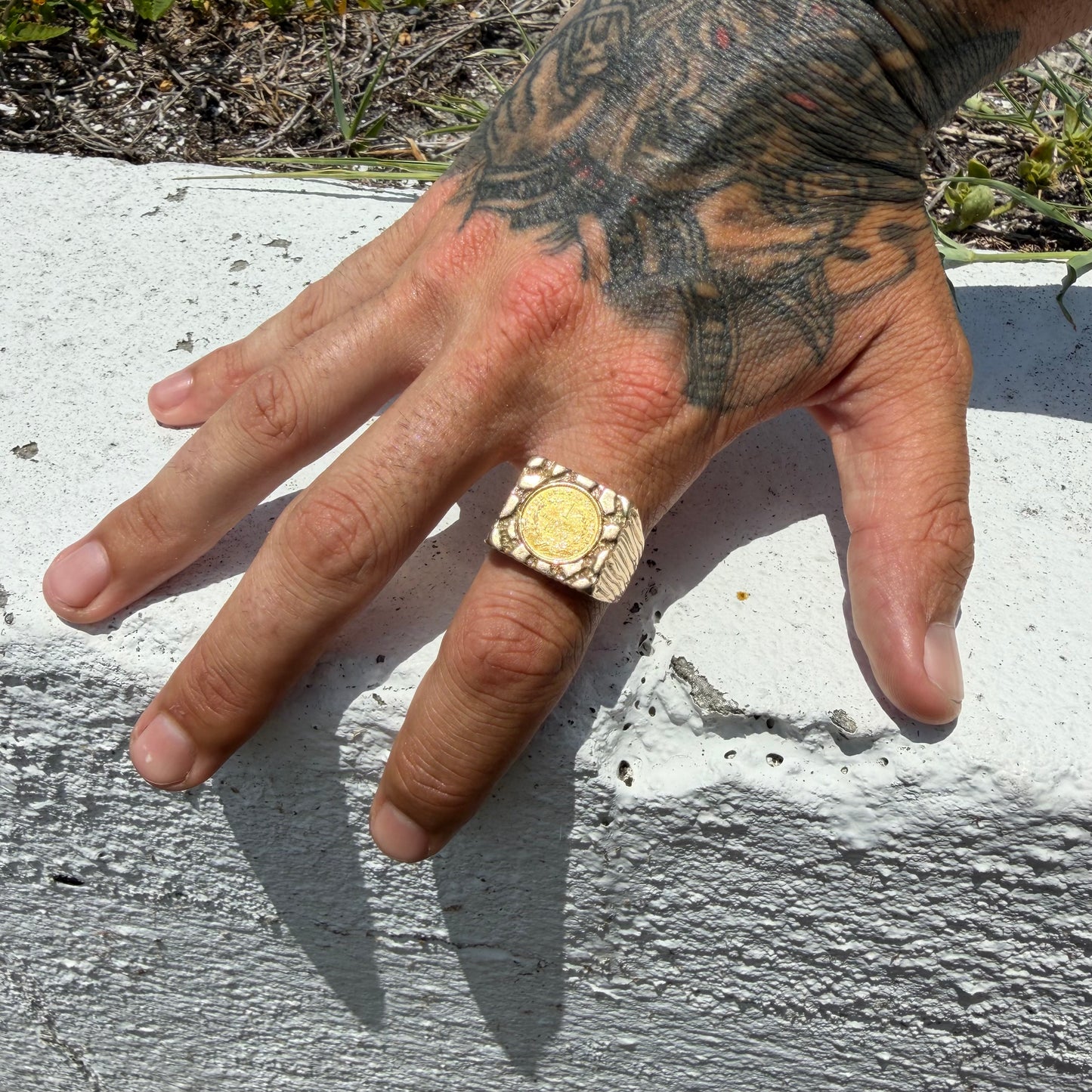 1850 Liberty Head $1 Gold Coin Solid Backed 14k Yellow Gold Heavyweight Nugget Ring (13)