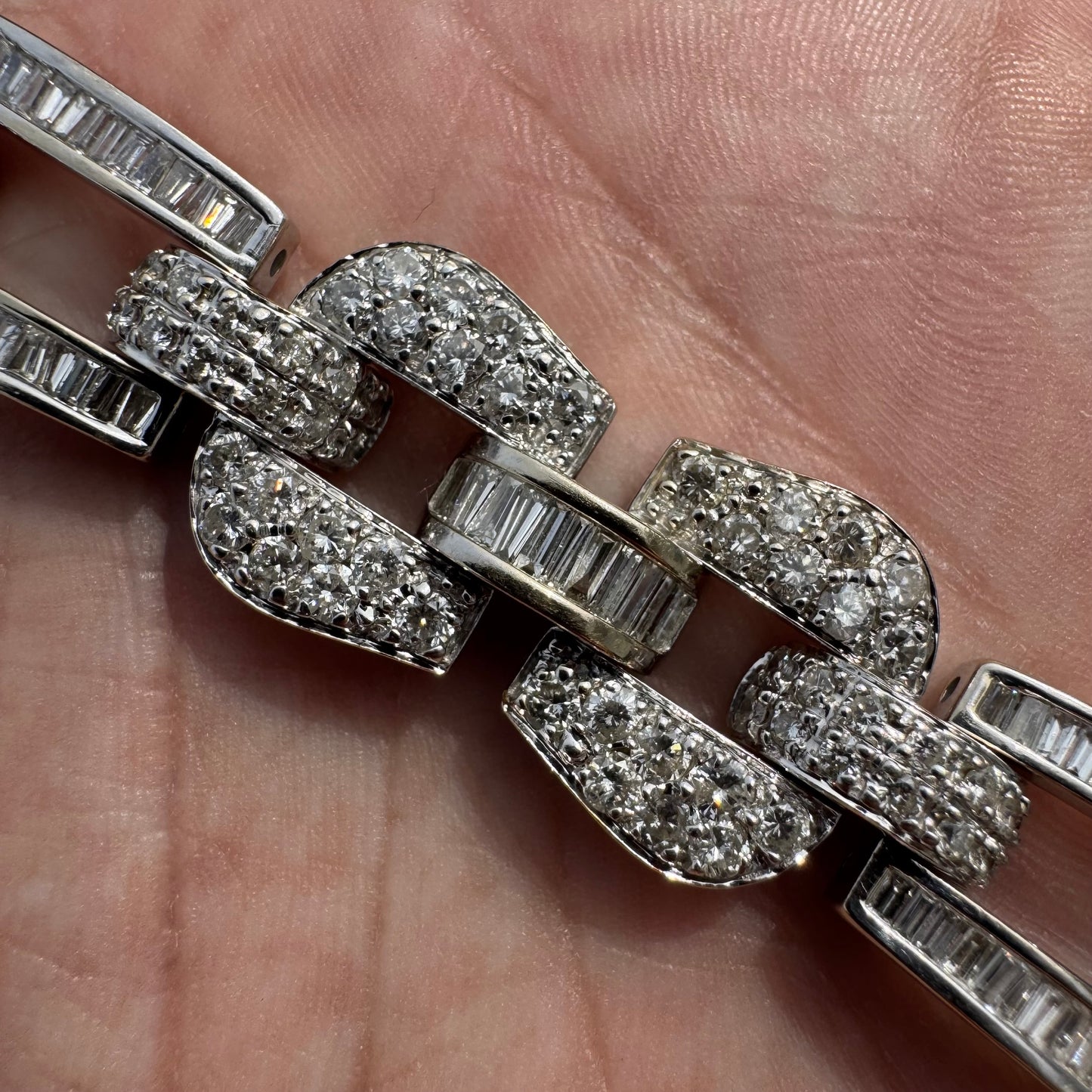 Art Deco Solid 18k White Gold Heavyweight 12.5ctw Natural Diamond Bracelet (8”)