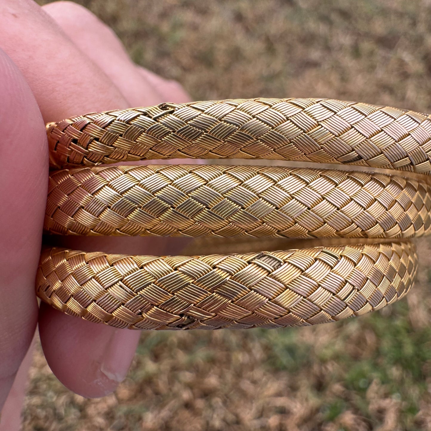 Circa 1840’s Early Victorian 19.7k Yellow Gold Woven Flexible Snake Band (24”)