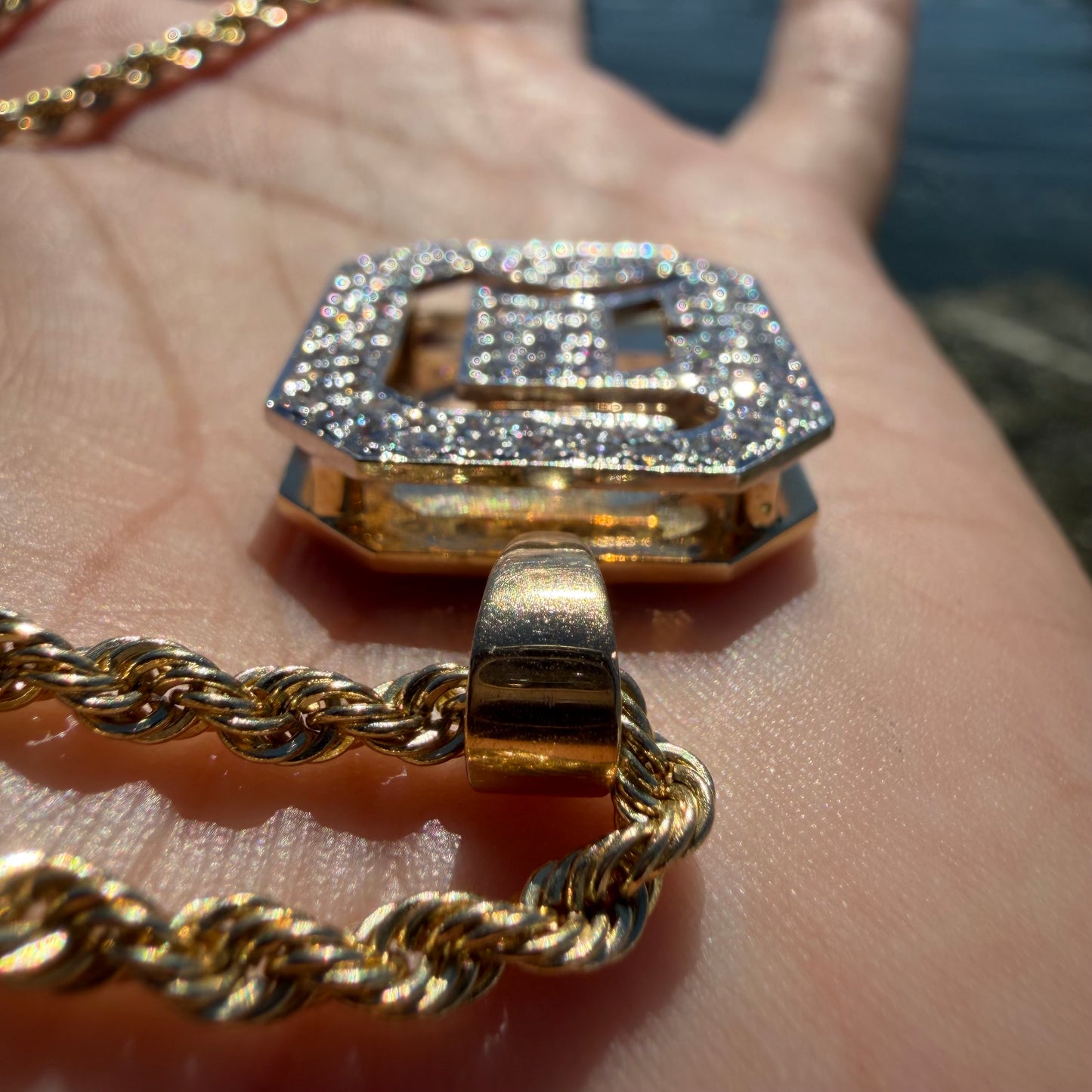 Vintage Custom Made Solid 14k Yellow Gold 3.25ctw Natural VS Diamond Encrusted “D” Pendant