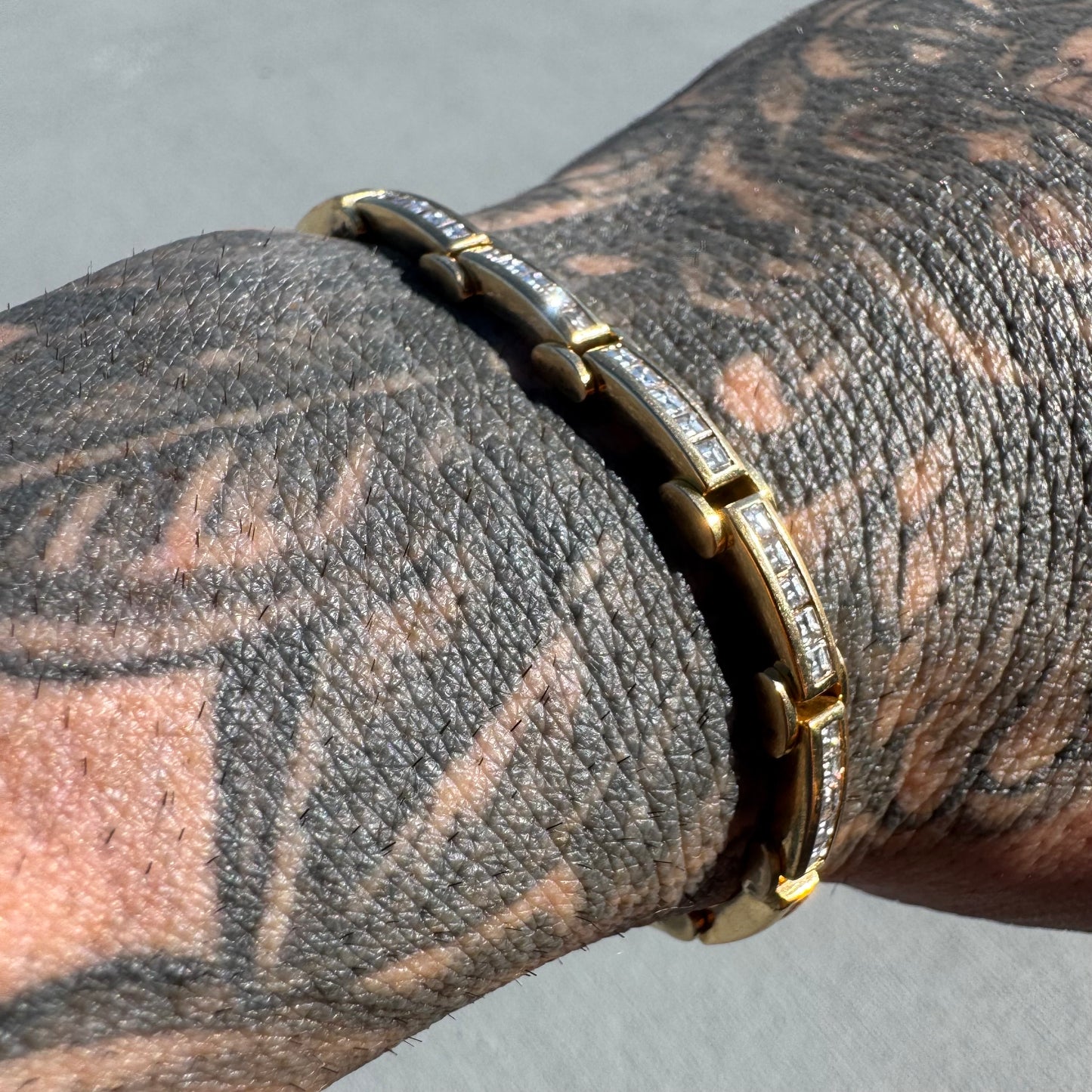 Vintage Custom Hand Crafted Solid 18k Yellow Gold 3.5CTW Natural Princess Cut Diamond Bracelet (6.5”)