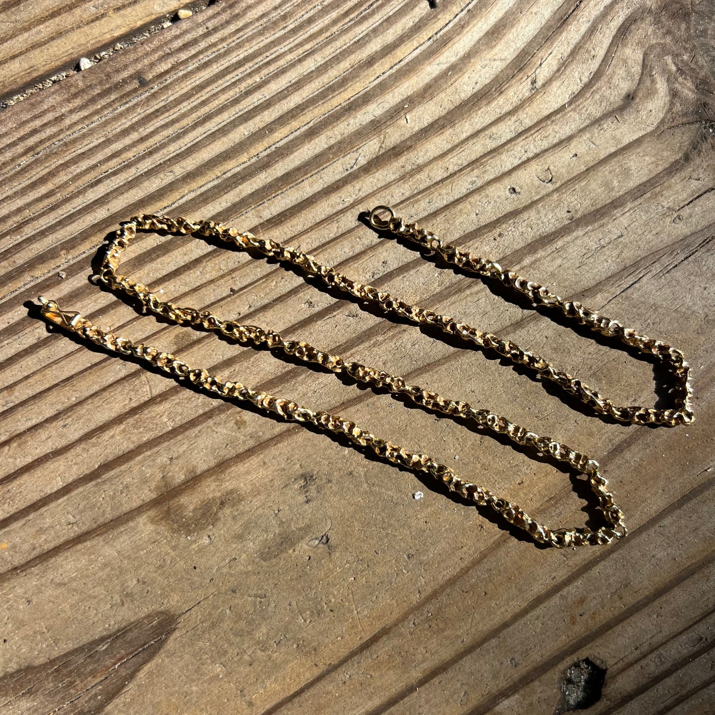 Mid-Century Solid 14k Yellow “Pirate” Gold Freeform Nugget Link Necklace (21”)